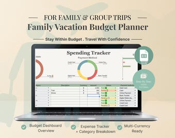 Travel Budget Spreadsheet: Family Vacation Planner Google Sheets with Expense Tracker Dashboard