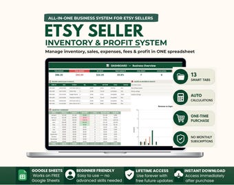 Etsy Seller Inventory & Profit System: Google Sheets Business Dashboard (Digital Download)