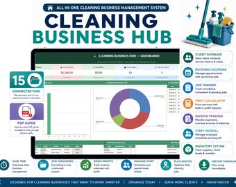 Cleaning Business Spreadsheet Google Sheets, Cleaning Service Tracker, Invoice Payroll Client Manager