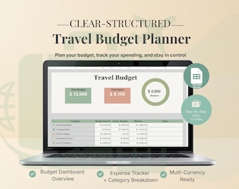Travel Budget Spreadsheet for Google Sheets: Trip Expense Tracker with Dashboard Summary