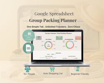 Travel Packing List Spreadsheet Template, Family Trip Luggage Checklist, Google Sheets Digital Planner