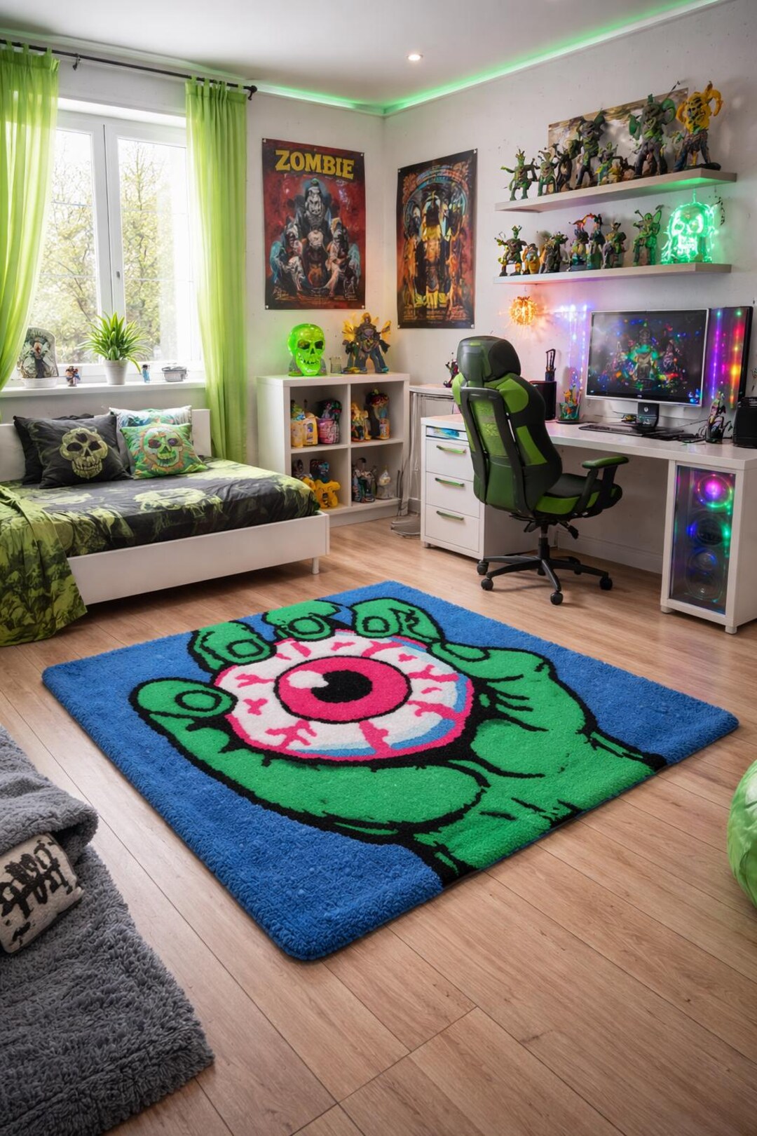 Handmade Tufted Zombie Hand Eyeball Rug, Custom Horror Pop Art Area Rug ...