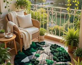 Alfombra de mechones personalizada, alfombra de musgo 3D hecha a mano, alfombra de bosque, decoración del hogar inspirada en la naturaleza