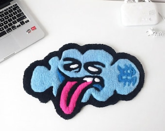 Alfombrilla de teclado Cloud Gang con diseño de nubes, alfombra azul hecha a mano, accesorio de escritorio estilo streetwear, decoración para habitaciones Hypebeast, regalo para gamers, estética personalizada.