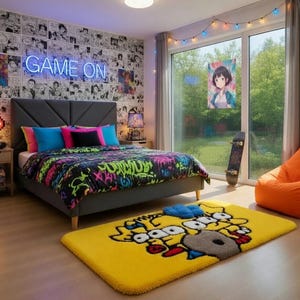 Handmade Tufted Bart Simpson Rug, Custom Cartoon Carpet for Gaming Room, Bedroom Decor, Unique Gift for Simpson Fans, Soft Fluffy Area Rug