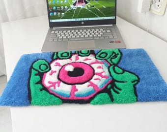 Alfombrilla de escritorio con teclado y mechones, decoración de escritorio gamer de zombi verde, reposamuñecas, alfombrilla estética personalizada, regalo de decoración gamer único, alfombra pop art con mechones