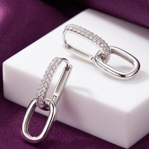 Chain Link Hoop Earrings, Crystal Oval Drop Dangle, Chic Formal Wear