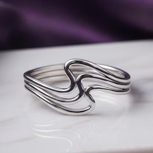 Sculptural Heart Wave Ring, Sterling Silver Multi-Strand Band, Interlocking Design