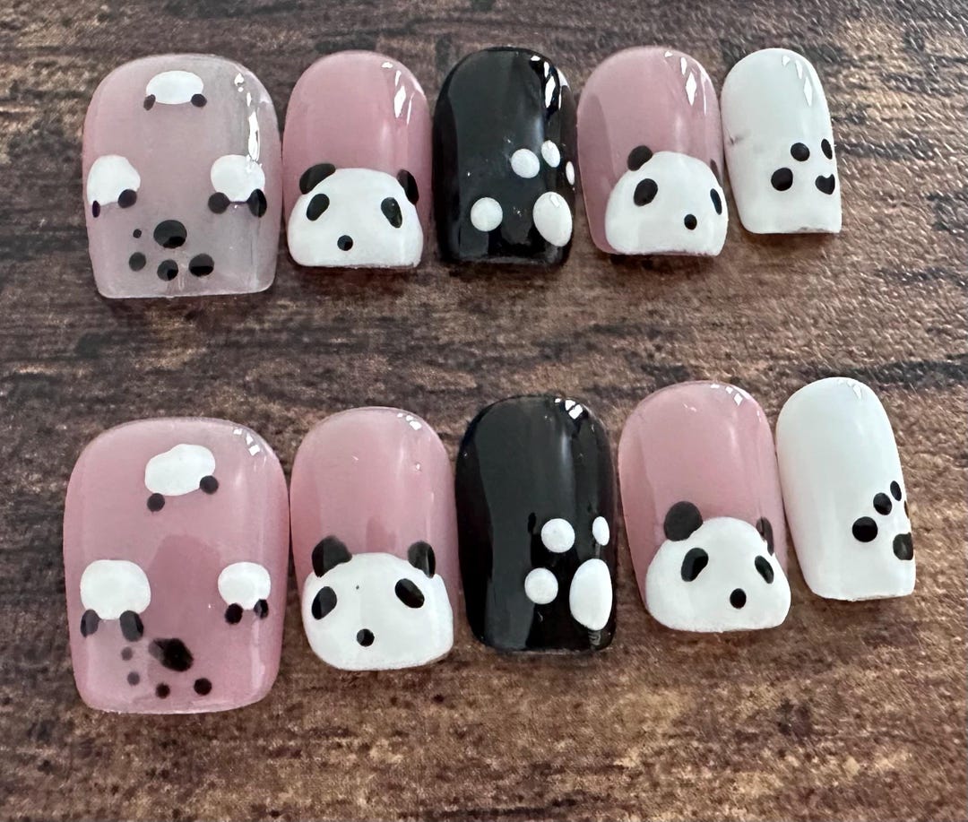 Hand Painted Panda Press on Nails, Animal Lover Gift - Etsy