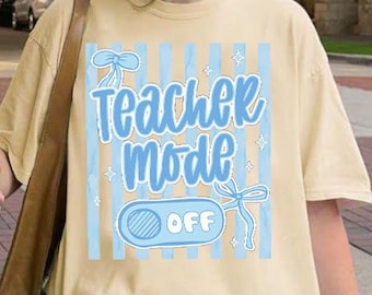 Coquette Bow Teacher Shirt, Teacher Mode Off Aesthetic Tee, Retro Preppy Tired Teacher Club, Blue Ribbon Summer Break Tshirt