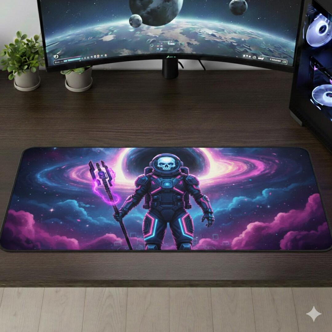 Neon Cosmic Reaper Mouse Pad, Space Skeleton Astronaut Mousepad, Gaming ...