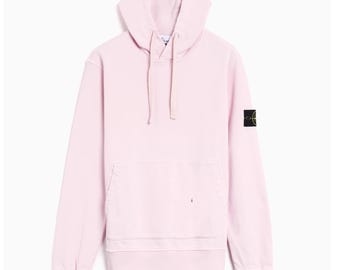 Sweat à capuche en molleton de coton Stone Island pour hommes – Pull-over avec écusson Compass (rose)