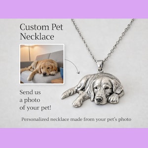 Collar personalizado con retrato de mascota en relieve 3D, en plata de ley maciza.