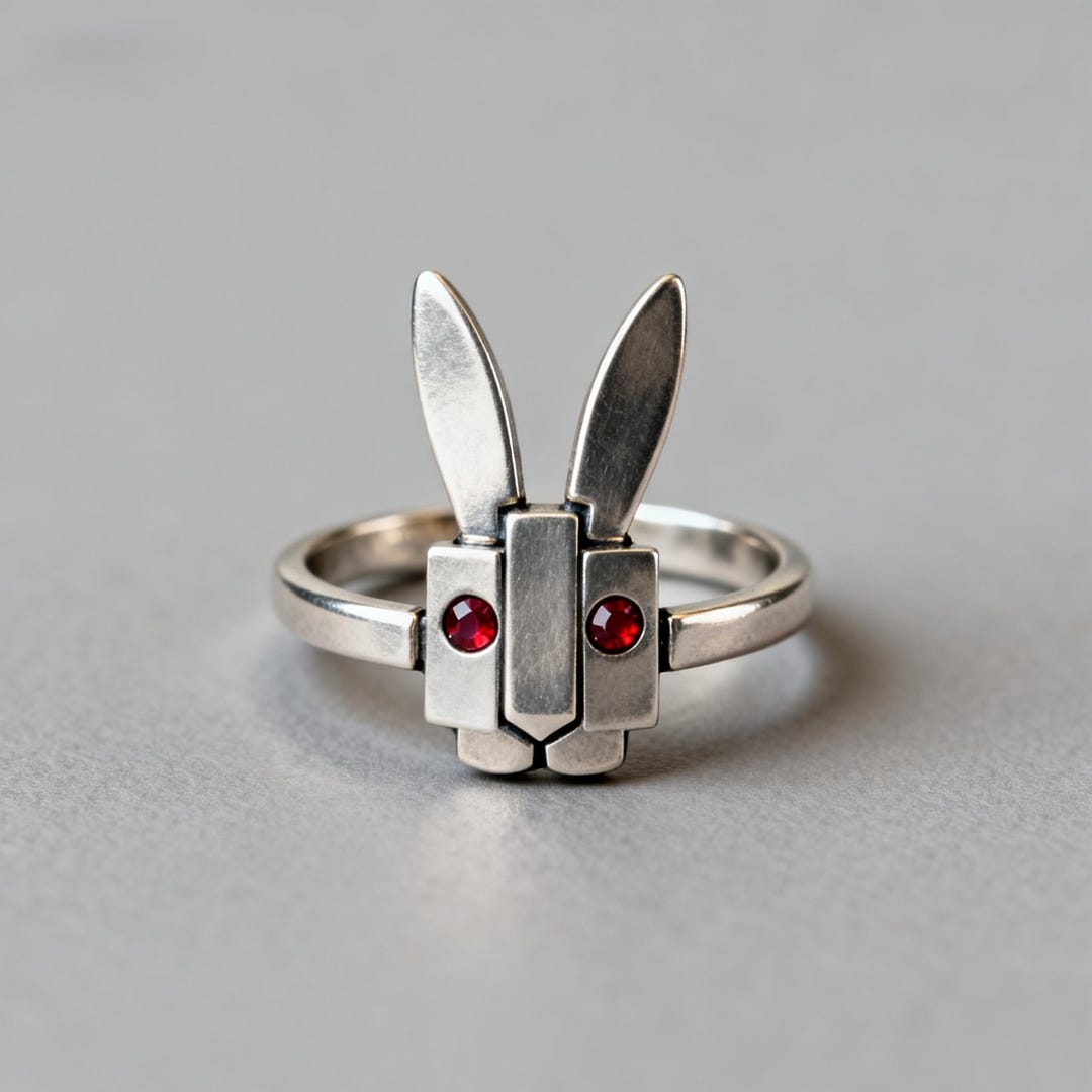 Meesho Rabbit Ring Geometric Pixel Rabbit Ring – Sterling Silver Bunny Ring With Ruby Eyes ...