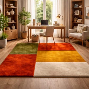 Colorful Chunky Wool Rug – Modern Patch Design for Garden, Patio & Living Space