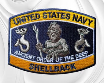 King Neptune Shellback Navy Patch | Embroidered Iron-On Sailor Badge (4.5" x 3.4")