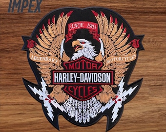 Large Eagle Harley Style Back Patch 12" Embroidered Biker Jacket Vest Patch