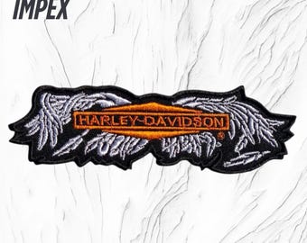 Harley Style Winged Bar Shield Embroidered Patch: 5" Iron-On Biker Gear