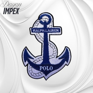 Polo Ralph Lauren Blue & White Anchor Embroidered Patch 4.5” Iron-On/Sew-On Nautical Style Emblem