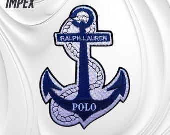 Polo Ralph Lauren Blue & White Anchor Embroidered Patch 4.5” Iron-On/Sew-On Nautical Style Emblem