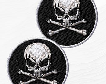 Jolly Roger Pirate Skull Pack of 2 – 2.5" Iron-On Sew-On Embroidered Skull & Crossbones Patch