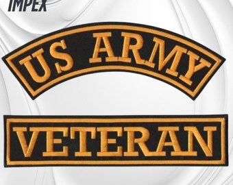 US Army Veteran Gold Rocker Patch 12” – Large Embroidered Military Patriotic Back Patch