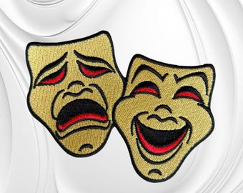Embroidered Comedy Tragedy Masks Patch | Theatre Drama Emblem (4.25" x 3.75")