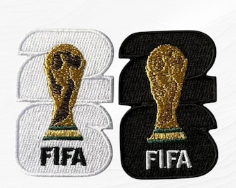 FIFA World Cup 2026 Embroidered Patches – Black & White Soccer (2.5" Iron-On)