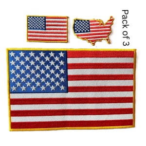 USA Flag Patch Set: Large Back, Rectangle, Map – Iron-On Embroidered Patriotic Apparel