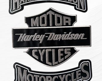 Harley Davidson Leather Bar & Shield Rocker Patch Set 12" – Iron-On Sew-On Biker Back Patch