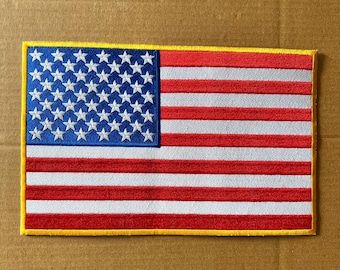 Large Embroidered American Flag Patch: USA Biker Vest Jacket Applique (11.5" x 7.25")