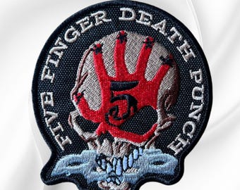 Five Finger Death Punch Skull Embroidered Patch 3.75" x 3.35" Iron On Sew On Band Logo Patch