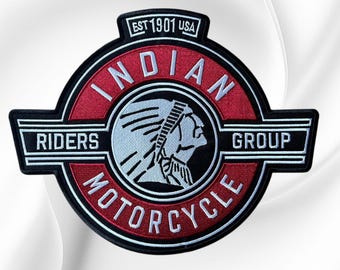 Indian Riders Motorcycle Back Patch: Large Embroidered Biker Vest Iron-On (12" x 9.25")