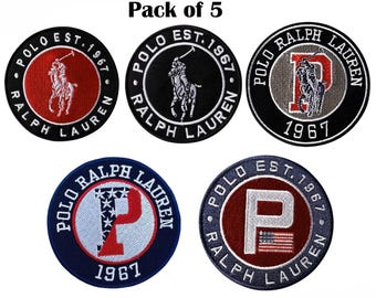 Polo Ralph Lauren Embroidered Patch Set, 5 Pack, Equestrian Designs (3.75 Inch)