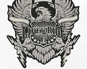 Large Embroidered Biker Back Patch: Live To Ride Eagle Design (12 Inch)