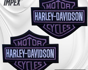 Harley Davidson Purple Bar & Shield Patch (Pack of 2), Embroidered Iron-On Biker Applique