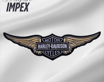 Vintage Harley Davidson Wings Patch 15" Gray – Large Back Iron-On Sew-On Biker Patch