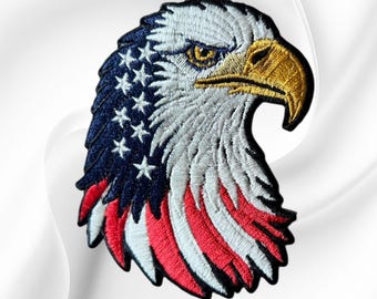 Embroidered Bald Eagle American Flag Patch: Iron-On Sew-On Biker Vest Applique