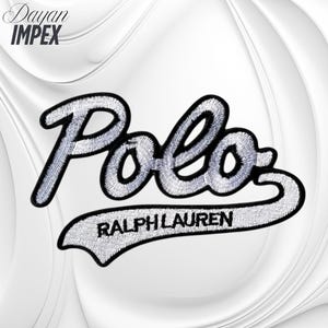 May include: Embroidered patch featuring the word "Polo" in a stylized script, with "RALPH LAUREN" below. The patch has a white and black color scheme, with the text outlined in black.