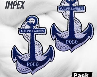 Blue & White Anchor Embroidered Patch Set (Pack of 2) – Nautical Iron-On/Sew-On 4.5 Inch