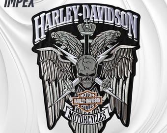 Harley-Davidson Skull Eagle Wing Large Back Patch 12" Embroidered Biker Jacket Vest Patch