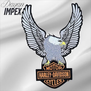 Harley-Davidson Silver Eagle Bar & Shield Patch 10.25" Large Embroidered Biker Jacket Back Patch