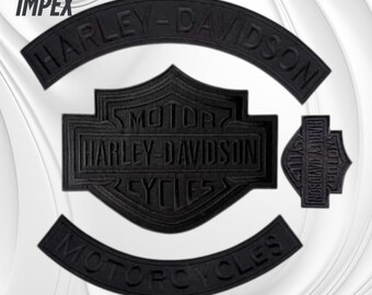 Harley Davidson Black Bar & Shield Rocker Patch Set – 15” Top, 12” Bottom, 9.25” Center