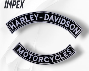 Harley-Davidson Black White Rocker Patch Set 15" & 12" – Embroidered Top/Bottom Rocker Iron-On Sew-On