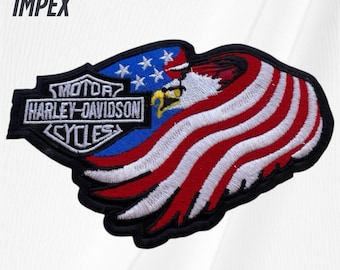 Harley-Davidson American Flag Eagle Bar & Shield Patch 5" Embroidered Biker Jacket Patch