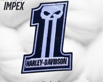 Harley-Davidson Dark Custom No.1 Skull Patch 4" Embroidered Iron-On/Sew-On Biker Jacket Vest Patch