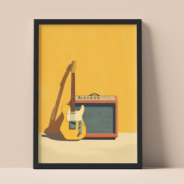 Vintage Guitar Amp Wall Art Print – Indie Music Decor, Minimalist Electric Guitar Poster