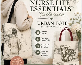 Sketch Nurse Aesthetic Tote Bag | Nurse Practitioner Graduation Gift | Iced Coffee Illustration Canvas Bookbag | Registered Nurse Purse
