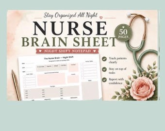 Nurse Brain Sheet Notepad Night Shift | Nursing Report | RN Note Pad |Physical Product