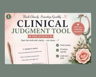 Clinical Judgment Tool for Nurses, Critical Thinking Prompts, Nursing Brain Sheet Digital